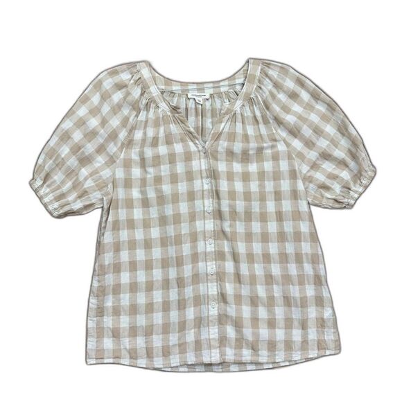 Beach Lunch Lounge Top Ava Gingham Beige Checked Size M - Picture 1 of 7